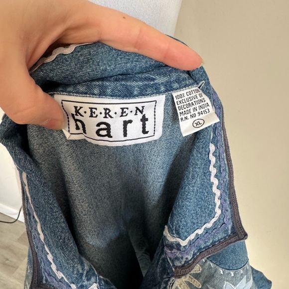 Vintage Karen Hart Blue Denim Jean Chore Jacket Womens XL Patchwork Eclectic 90s - Picture 5 of 5